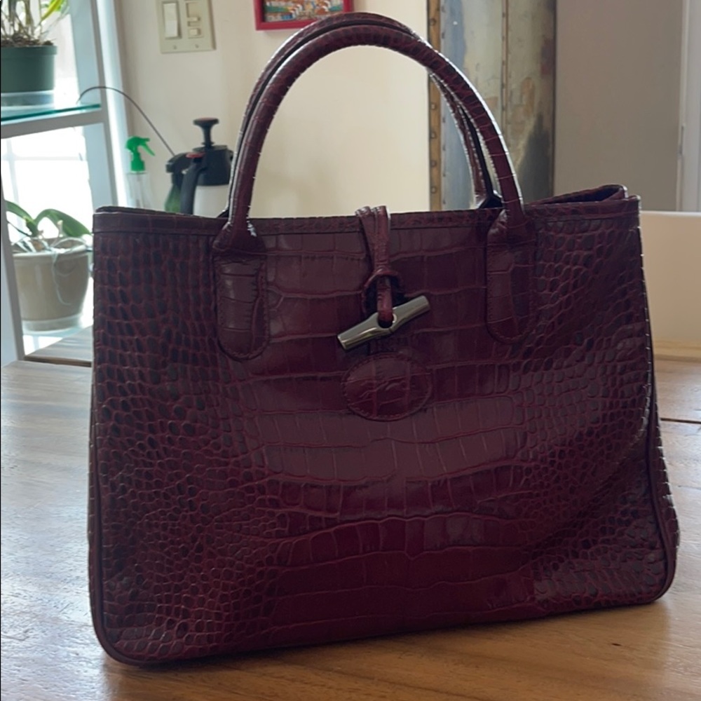Longchamp croc-embossed red genuine leather purse